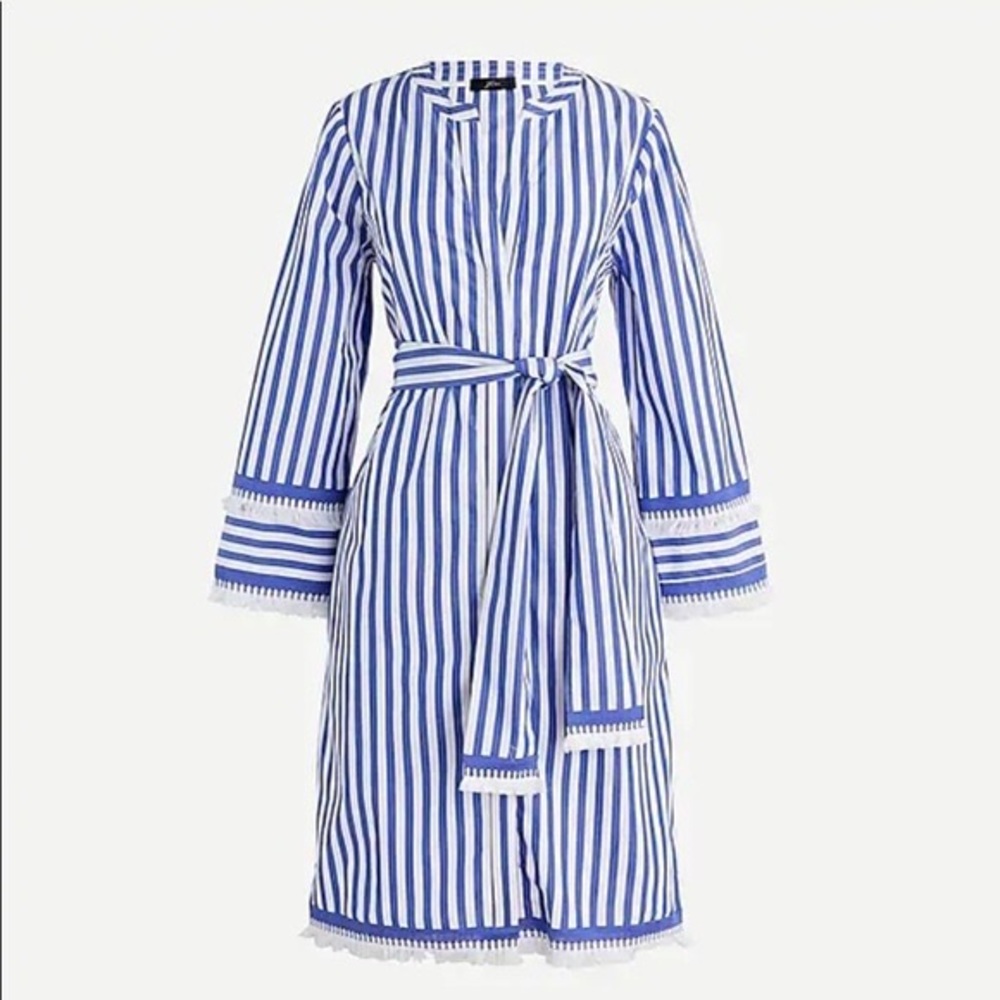 J. Crew blue & white striped tunic dress with tasseled belt